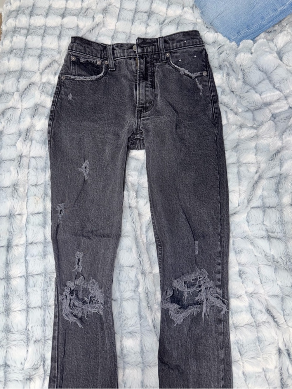 Abercrombie & Fitch Black Washed Straight-Leg Ripped Jeans